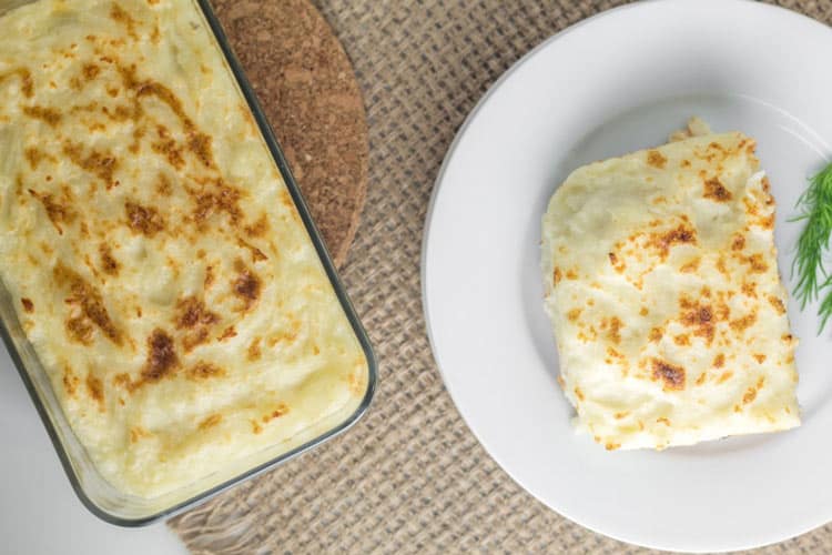 Greek Salmon Shepards Pie with Feta